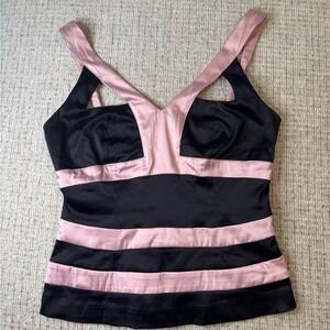 Pink and Black Striped Sleeveless Top Small